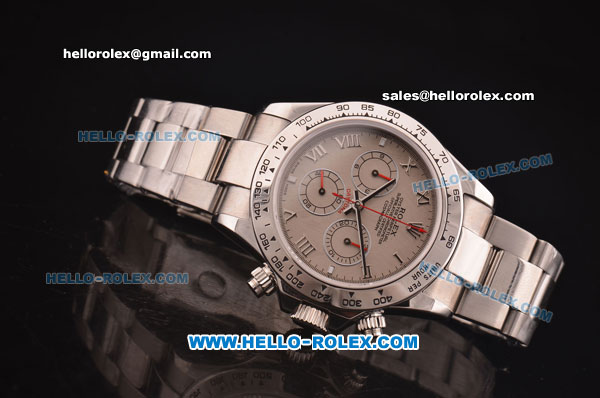 Rolex Daytona Swiss Valjoux 7750 Automatic Movement Steel Case and Strap with Grey Dial and Roman Numeral Markers - Click Image to Close